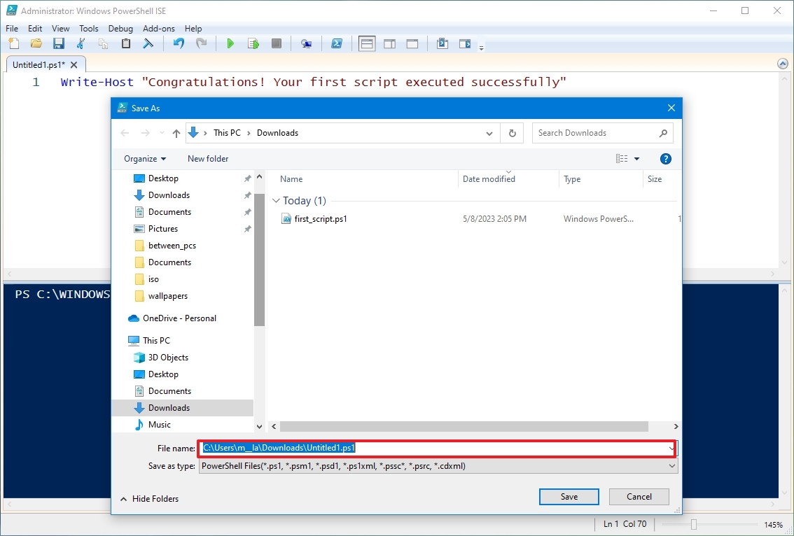 PowerShell ISE Script Ps1 Save