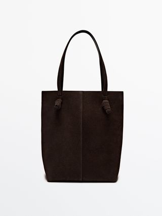 Massimo Dutti, split leather bag with knot in brown