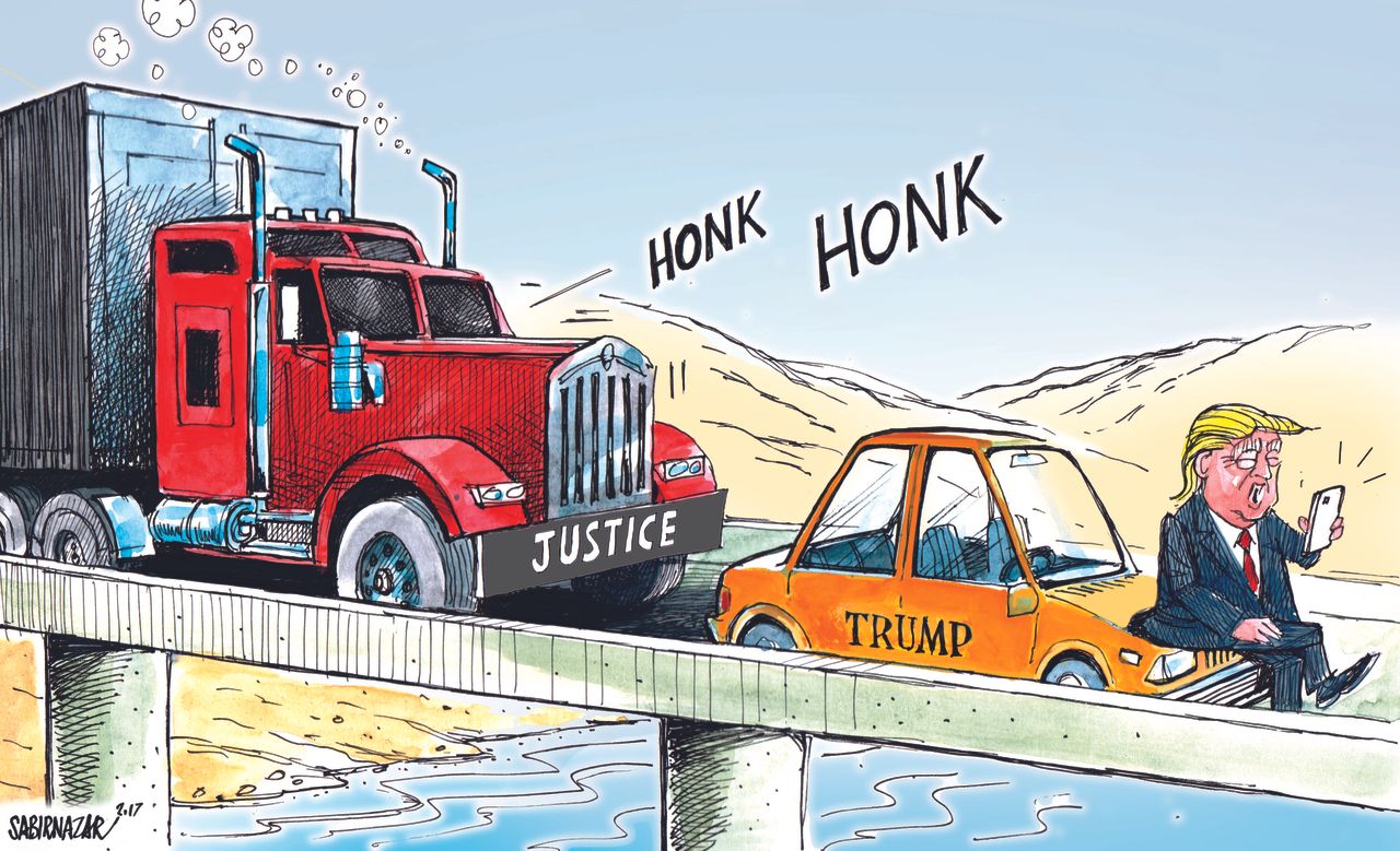 Political cartoon U.S. Trump Russia obstruction of justice Twitter