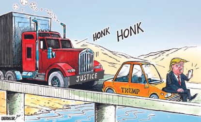 Political cartoon U.S. Trump Russia obstruction of justice Twitter