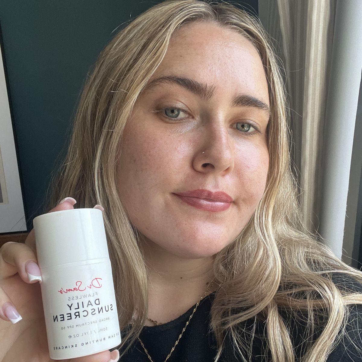 Amelia wearing Dr Sam's Flawless Daily Sunscreen SPF 50