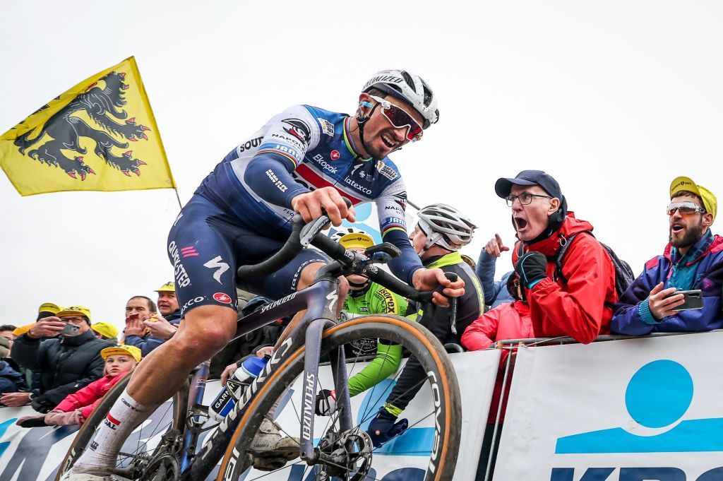 Frances Julian Alaphilippe of Soudal QuickStep rides tured at the Paterberg during the mens Tour of Flanders one day cycling event 2734km from Bruges to Oudenaarde on April 2 2023 Photo by DAVID PINTENS Belga AFP Belgium OUT Photo by DAVID PINTENSBelgaAFP via Getty Images