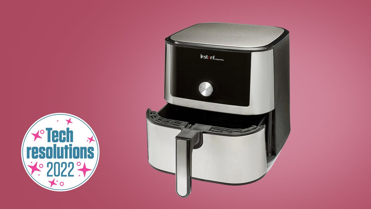 An Instant Vortex Pro air fryer on a pink background