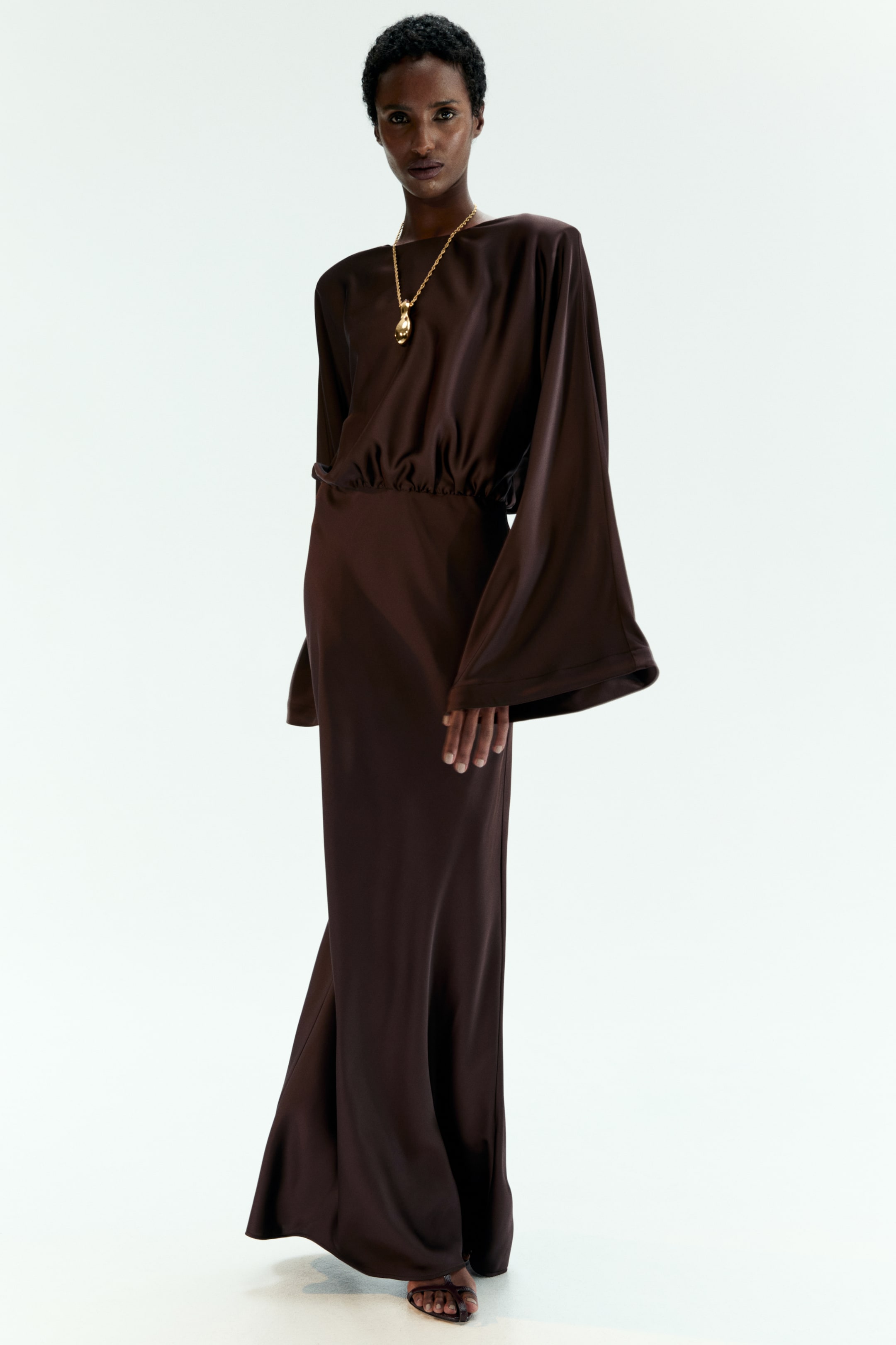 Shoulder-Pad Satin Dress