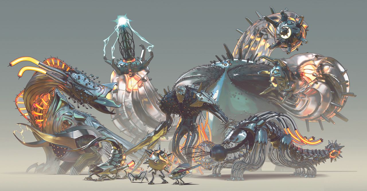 Blending a wide range of contrasting inspirations resulted in these distinctive animal–machine hybrid creature designs