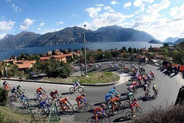 Riders in the peloton takes in the amazing scenery during the day's race.