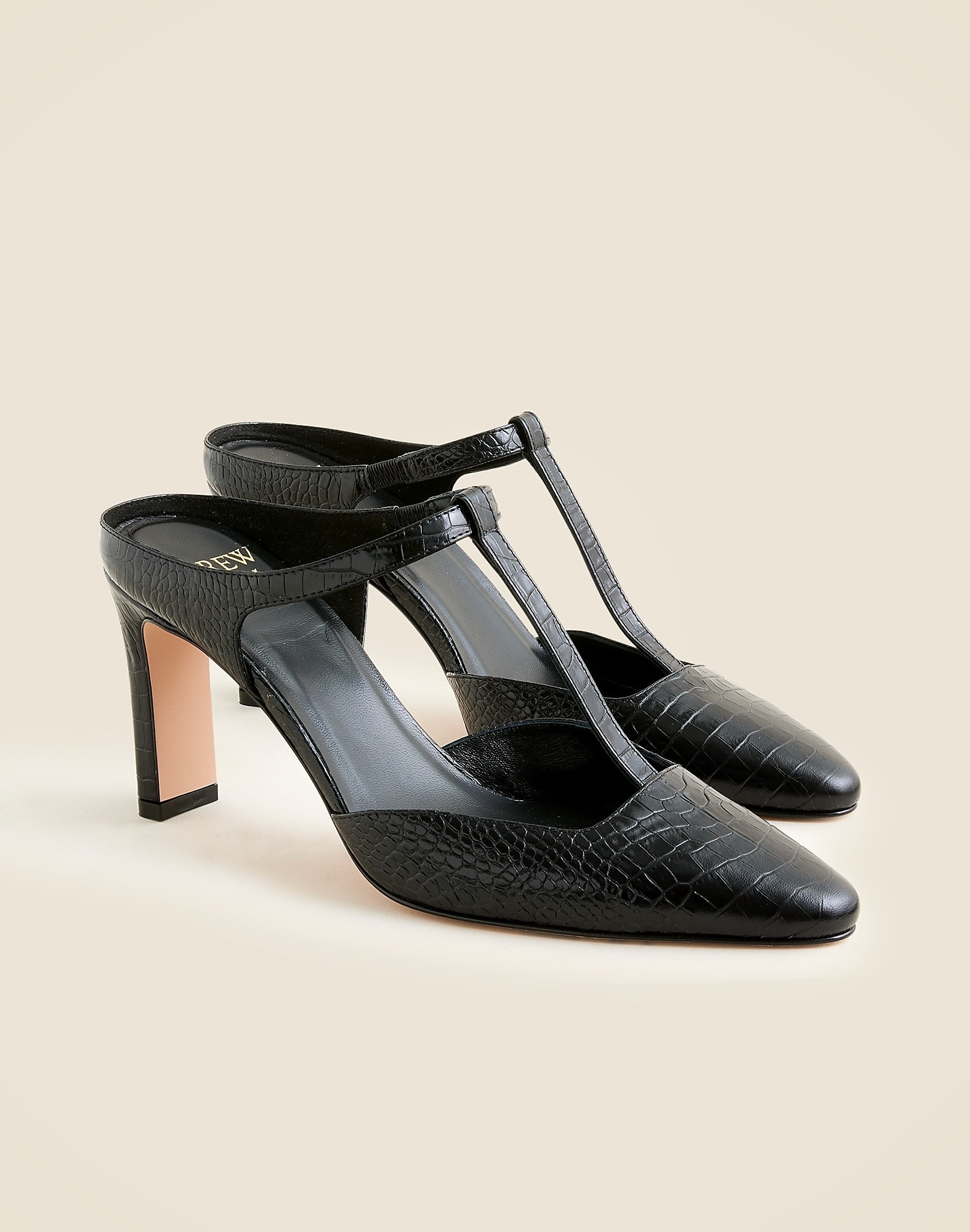 J.Crew, Made-In-Italy Jules T-Strap Pumps in Croc-Embossed Leather