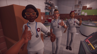 Surgeon Simulator staff give a thumbs up