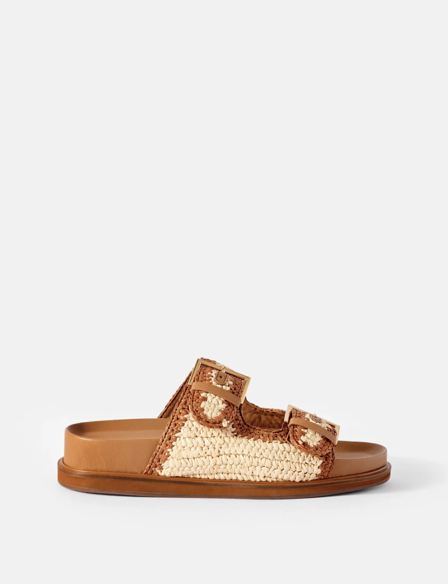 Mint Velvet, Mal Brown Raffia Flat Sandals