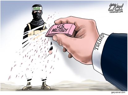 Political cartoon World Trump U.S. military ISIS defeat