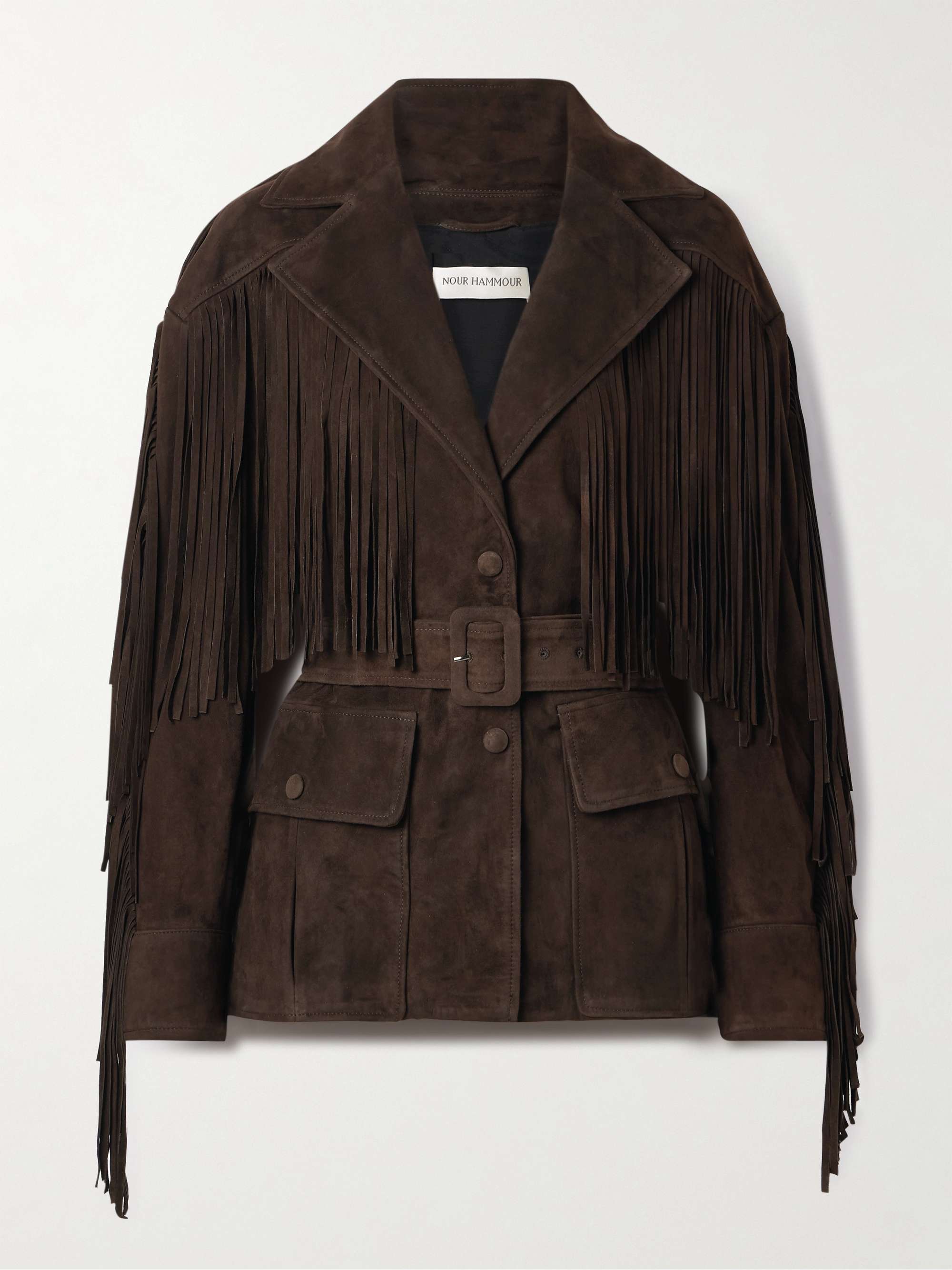 Cassidy Belted Fringed Suede Jacket
