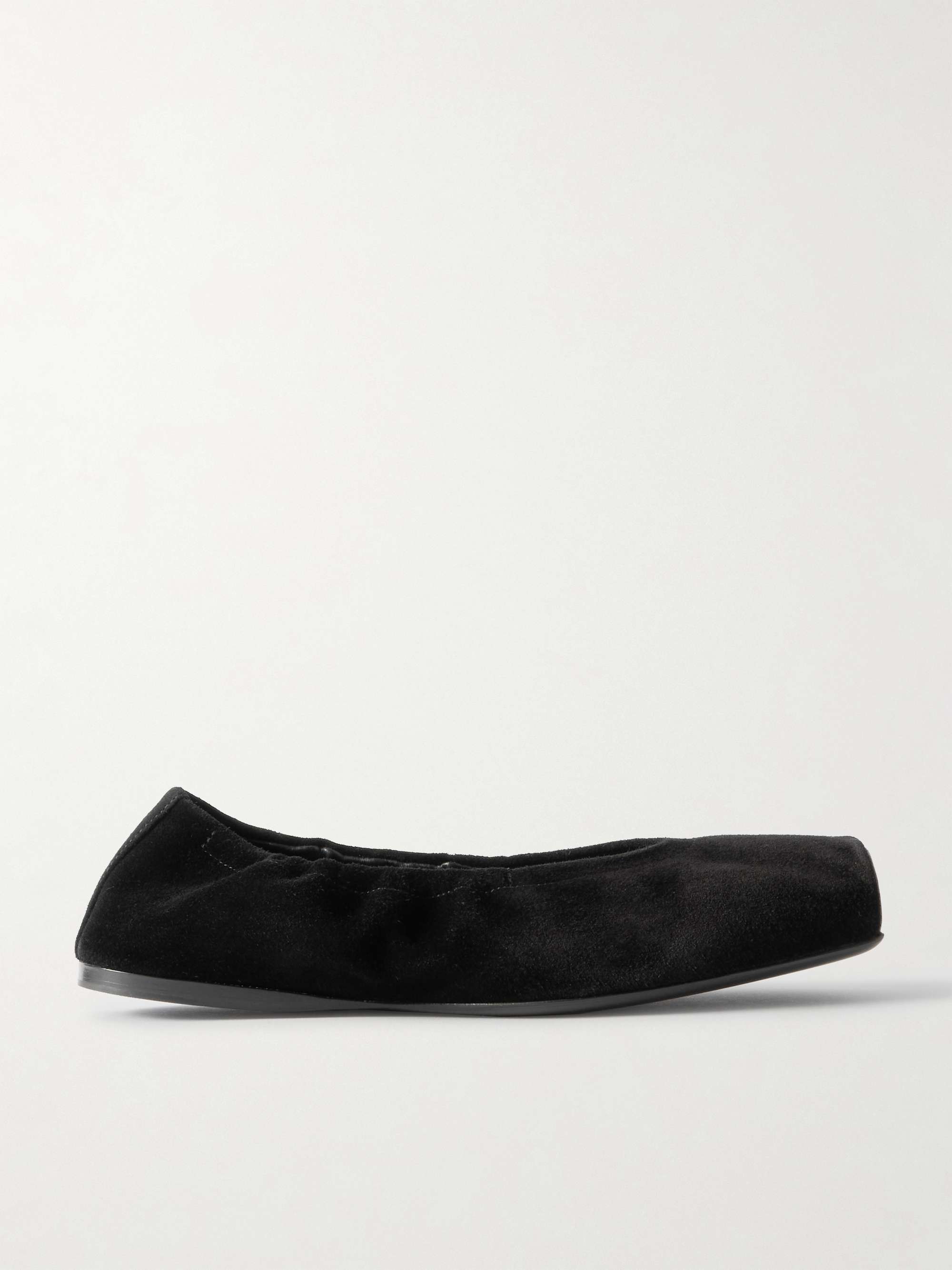 Leather-Trimmed Suede Ballet Flats