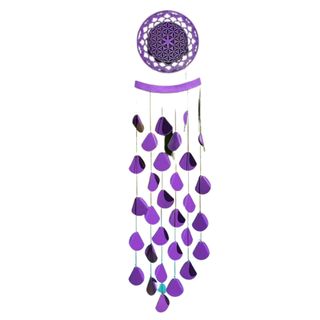 A purple wind chime with teardrop decorations
