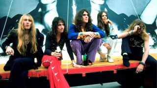 Alice Cooper and his band, group portrait at Chessington Zoo near London on 28th June 1972