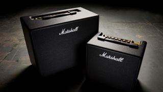 Two Marshall Code guitar amps next to each other on a concrete floor