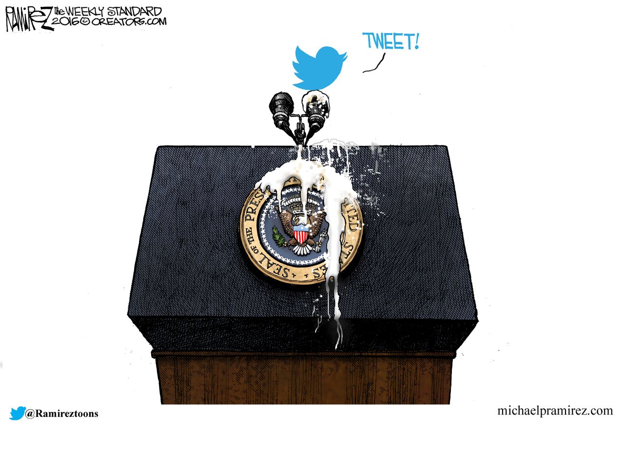 Political cartoon U.S. Donald Trump Twitter POTUS