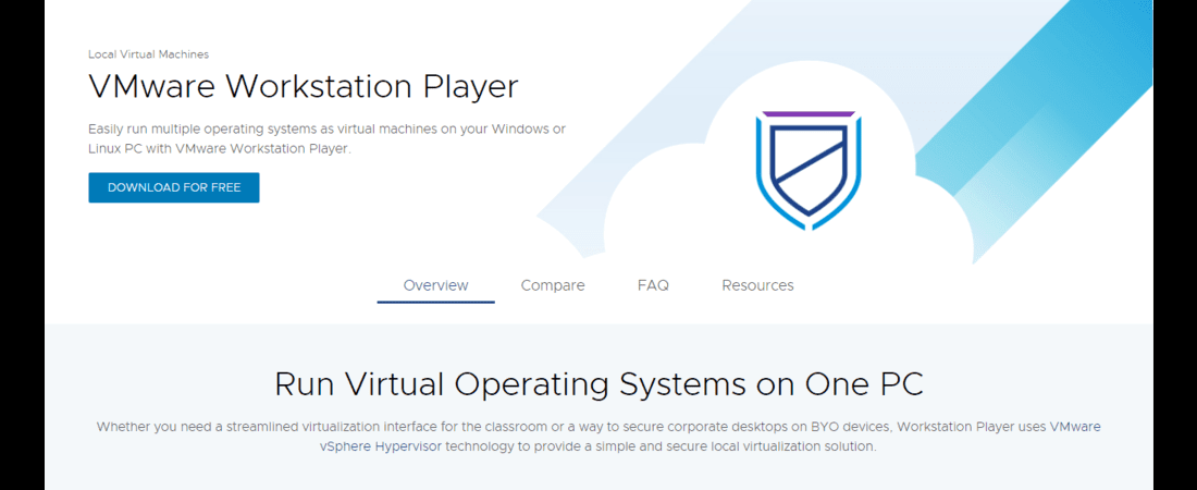 VMware Workstation Player website screenshot