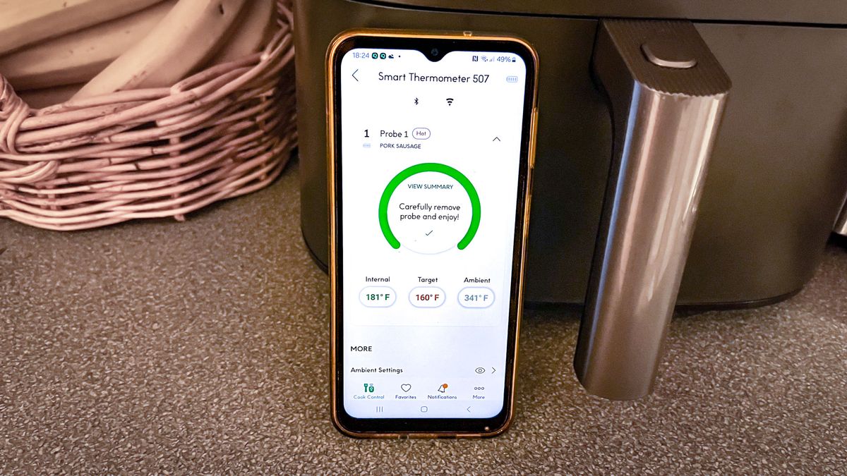 Chef iQ smart thermometer cooking sausages