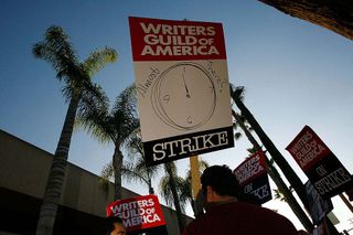 WGA members picket NBC Studios during the 2007-08 writers' strike. 