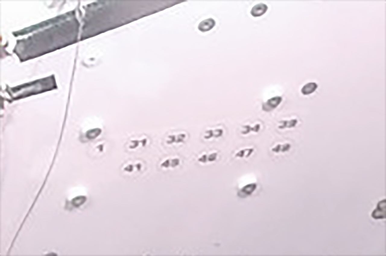 The numbers seen on the forward bulkhead to the right of Orion's docking tunnel are the country calling codes for the nation's who contributed to the Artemis I spacecraft being built.