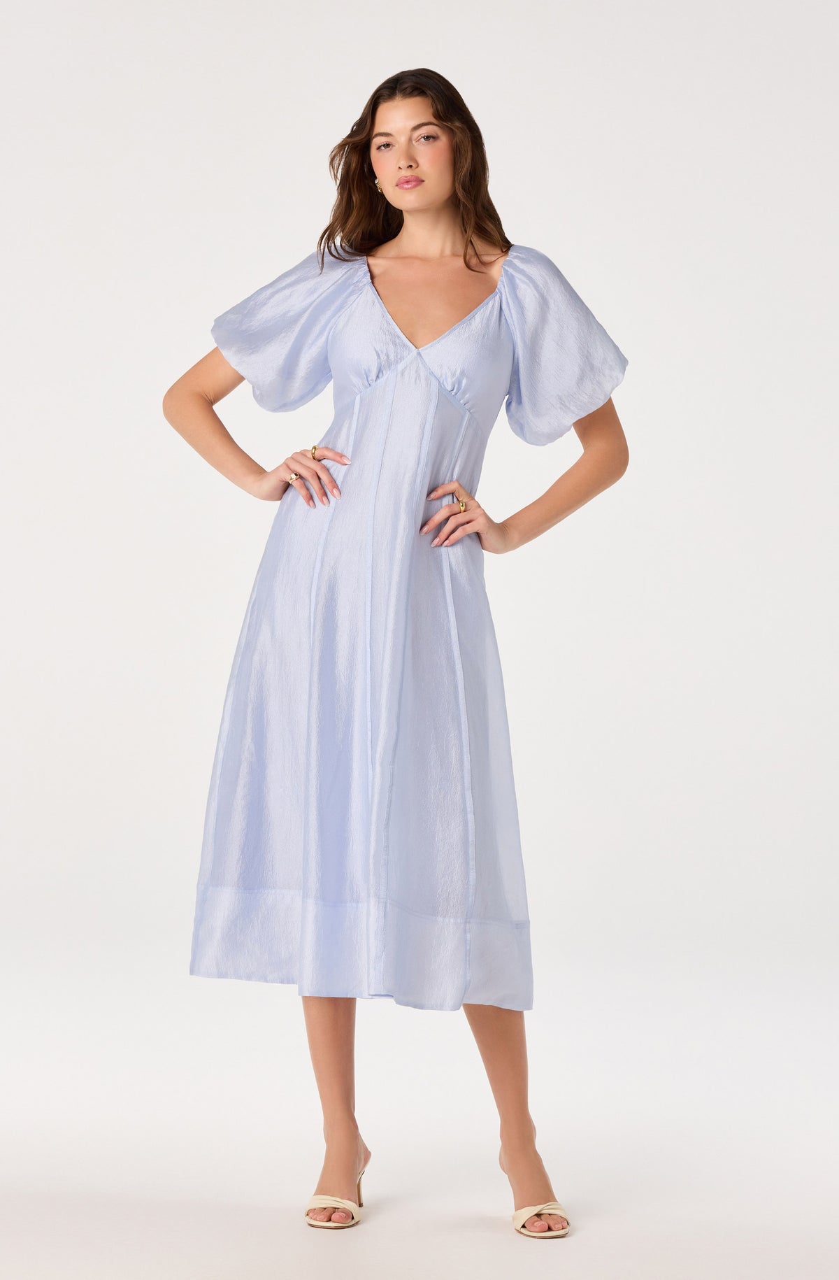 Kathaleya Puff Sleeve Midi Dress - Ivory / Xs