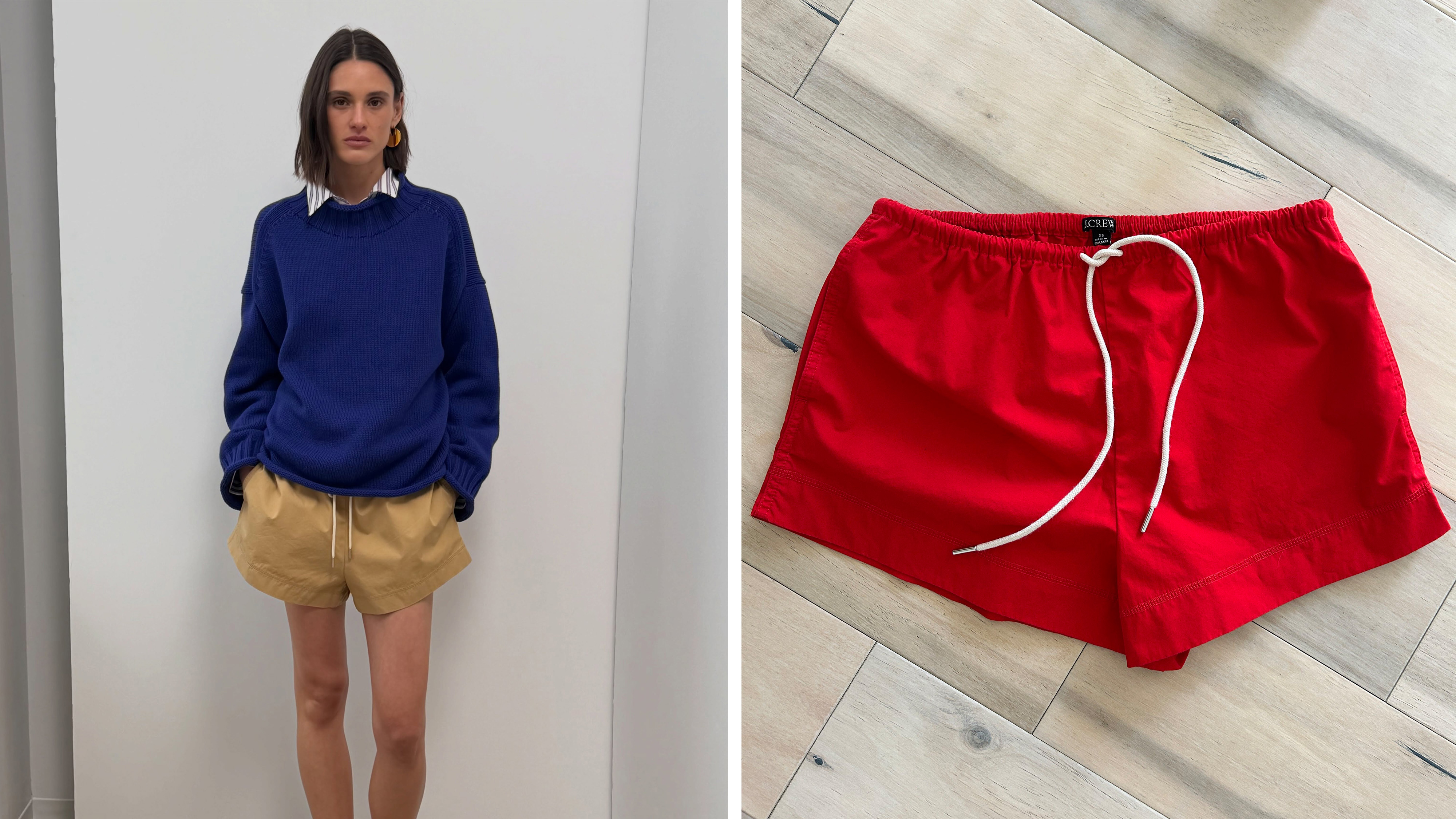 A collage of j.crew's cruise drawstring shorts.