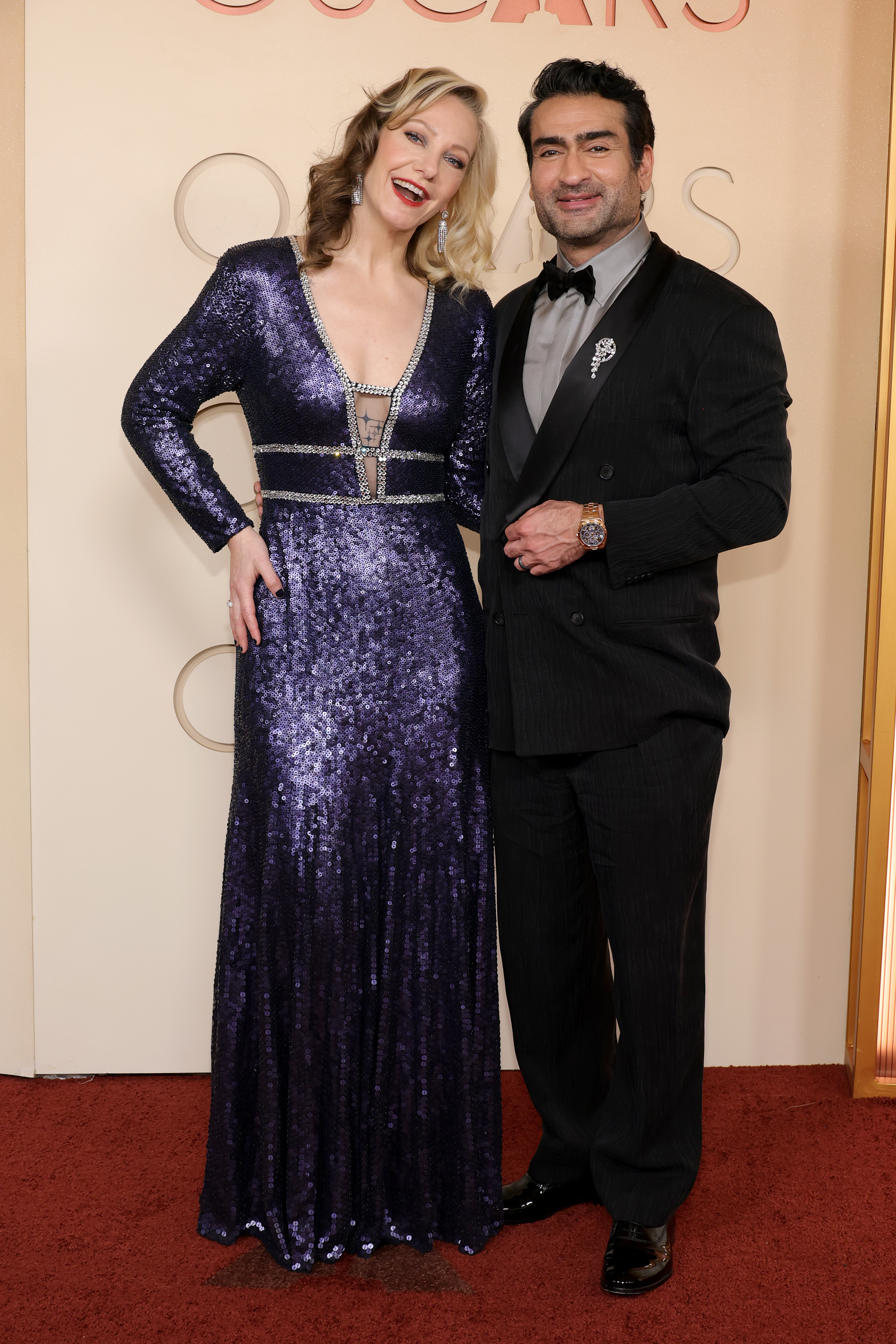 HOLLYWOOD, CALIFORNIA - MARCH 15: (L-R) Emily V. Gordon and Kumail Nanjiani attend the 98th Oscars at Dolby Theatre on March 15, 2026 in Hollywood, California. (Photo by Kevin Mazur/Getty Images)