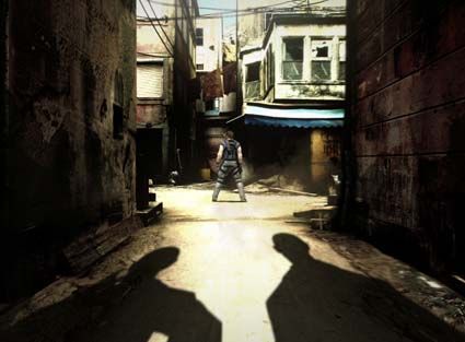 It may not be a dark alley, but it's still spooky to have long shadows looming behind you in a Resident evil game. And in Resident Evil 5, the zombies will be running, not walking or lumbering, much like recent zombie movies such as