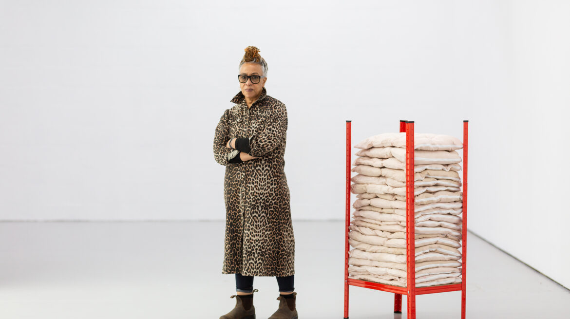 Portrait of Veronica Ryan in Along a Spectrum, 2021, Spike Island, Bristol. Courtesy Alison Jacques and Paula Cooper Gallery, New York. Photo Lisa Whiting