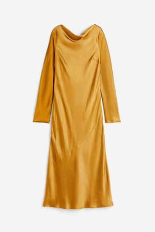 H&M Gold Tie-detail satin dress