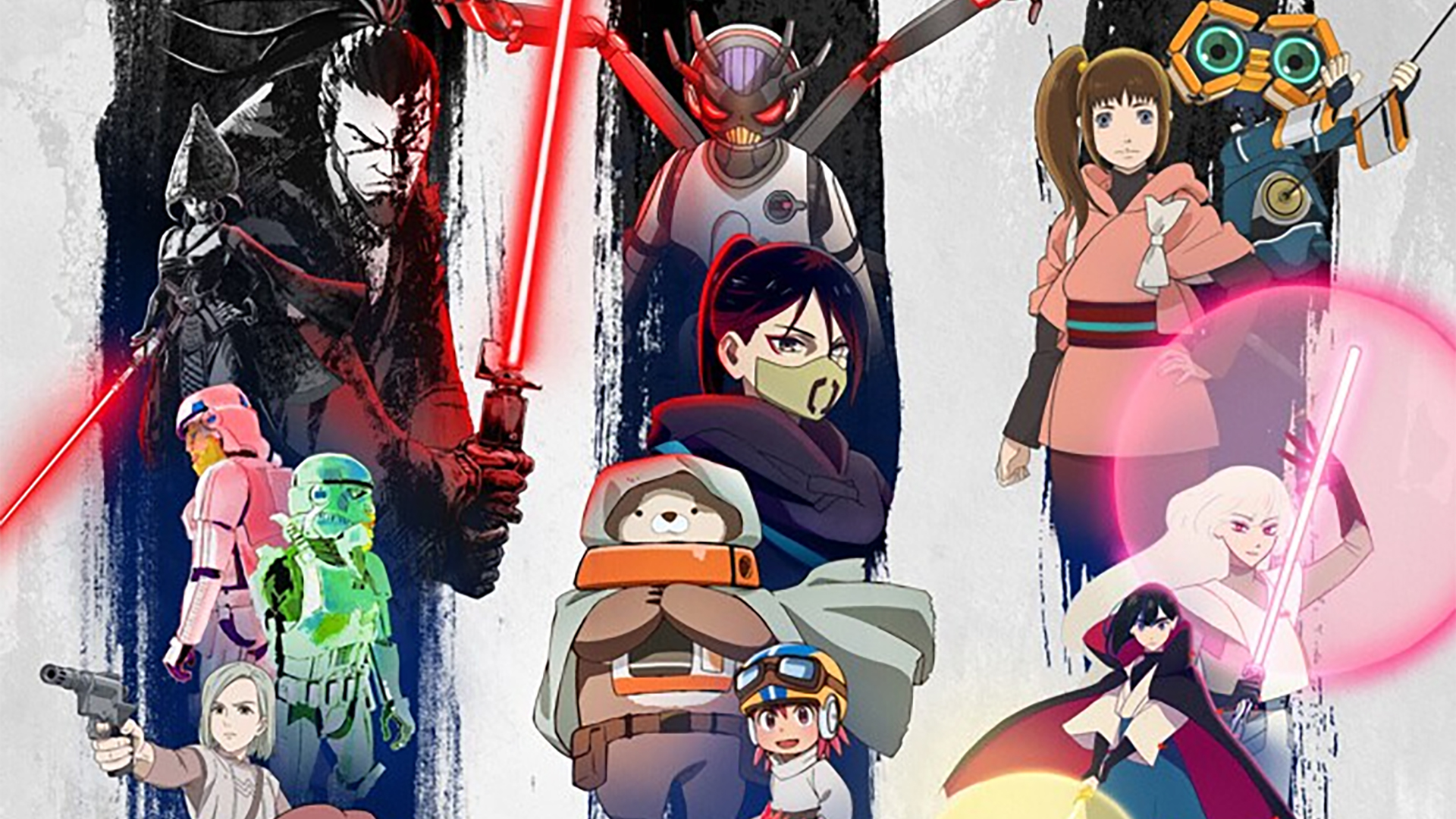 Star Wars: Visions season 3 poster showing off numerous characters including Jedi, Sith, scoundrels, smugglers, droids, and more