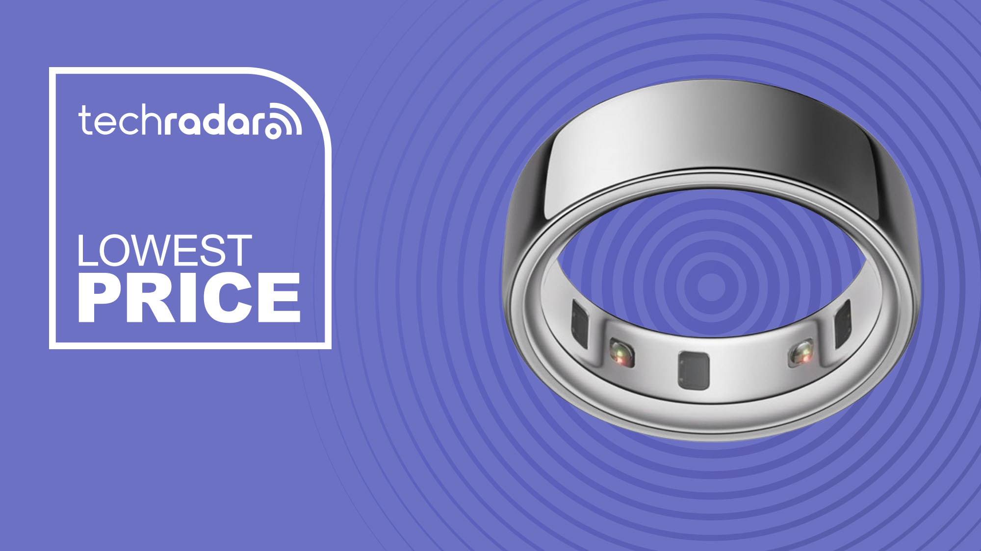 The Oura Ring 4 on a purple background with text saying Lowest Price.