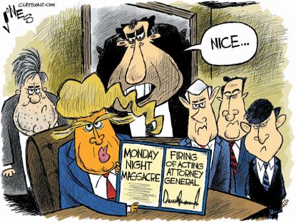 Political Cartoon U.S. Donald Trump fires Sally Yates Richard Nixon