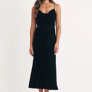 Nobody's Child Black Velvet Cowl Neck Trixie Midi Dress