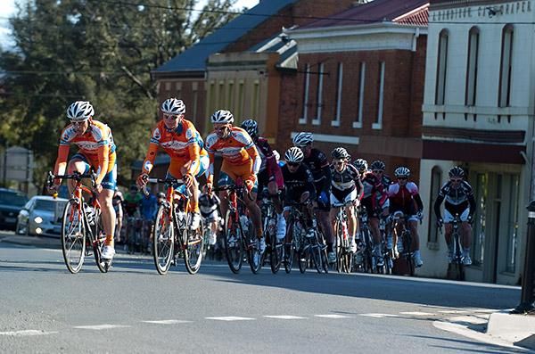 Genesys Wealth Advisers on the front of the peloton heading through Longford on the outskirts of Launceston.