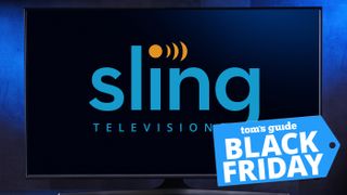 Sling TV logo on a TV with Black Friday badge