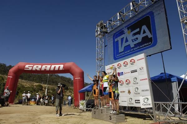 The women's podium before things got messy