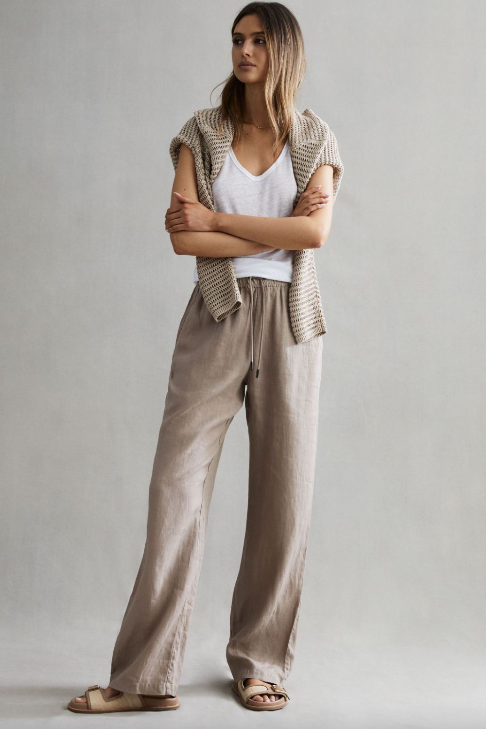 Reiss Linen Wide Leg Trousers