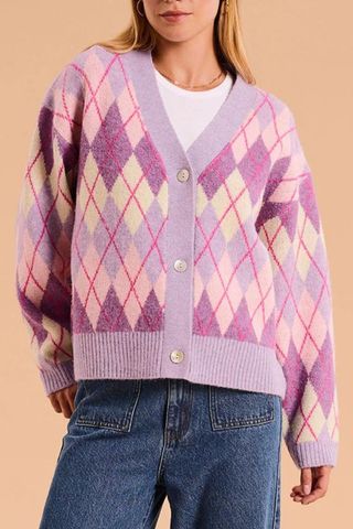 Omnes Henni Argyle Cardigan in Purple