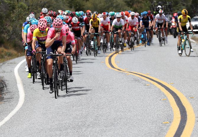 EF Education First's Taylor Phinney works hard on the front of the bunch for race leader Tejay van Garderen on stage 3 of the 2019 Tour of California