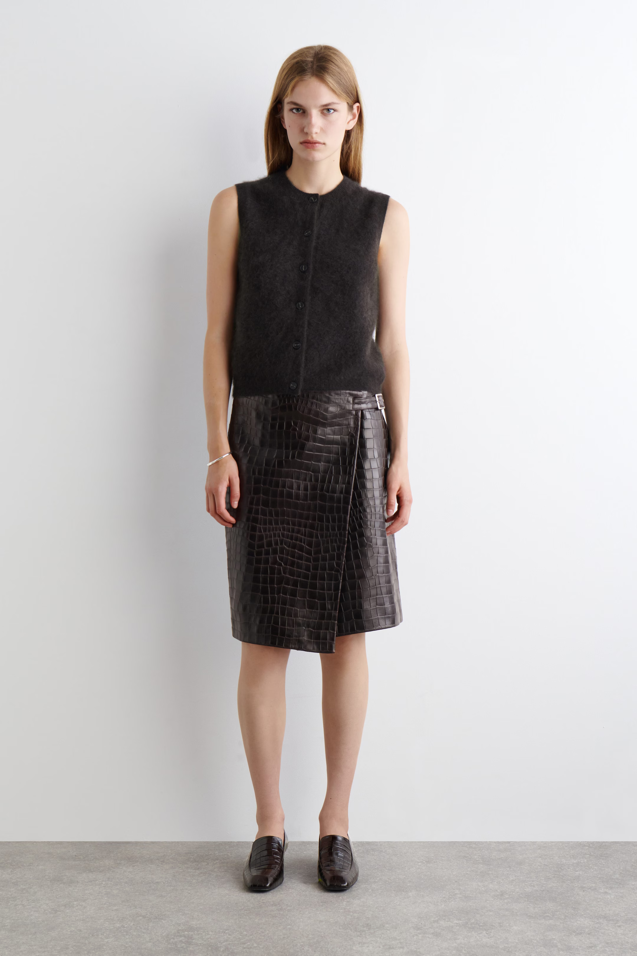 COS Croc-effect leather wrap skirt