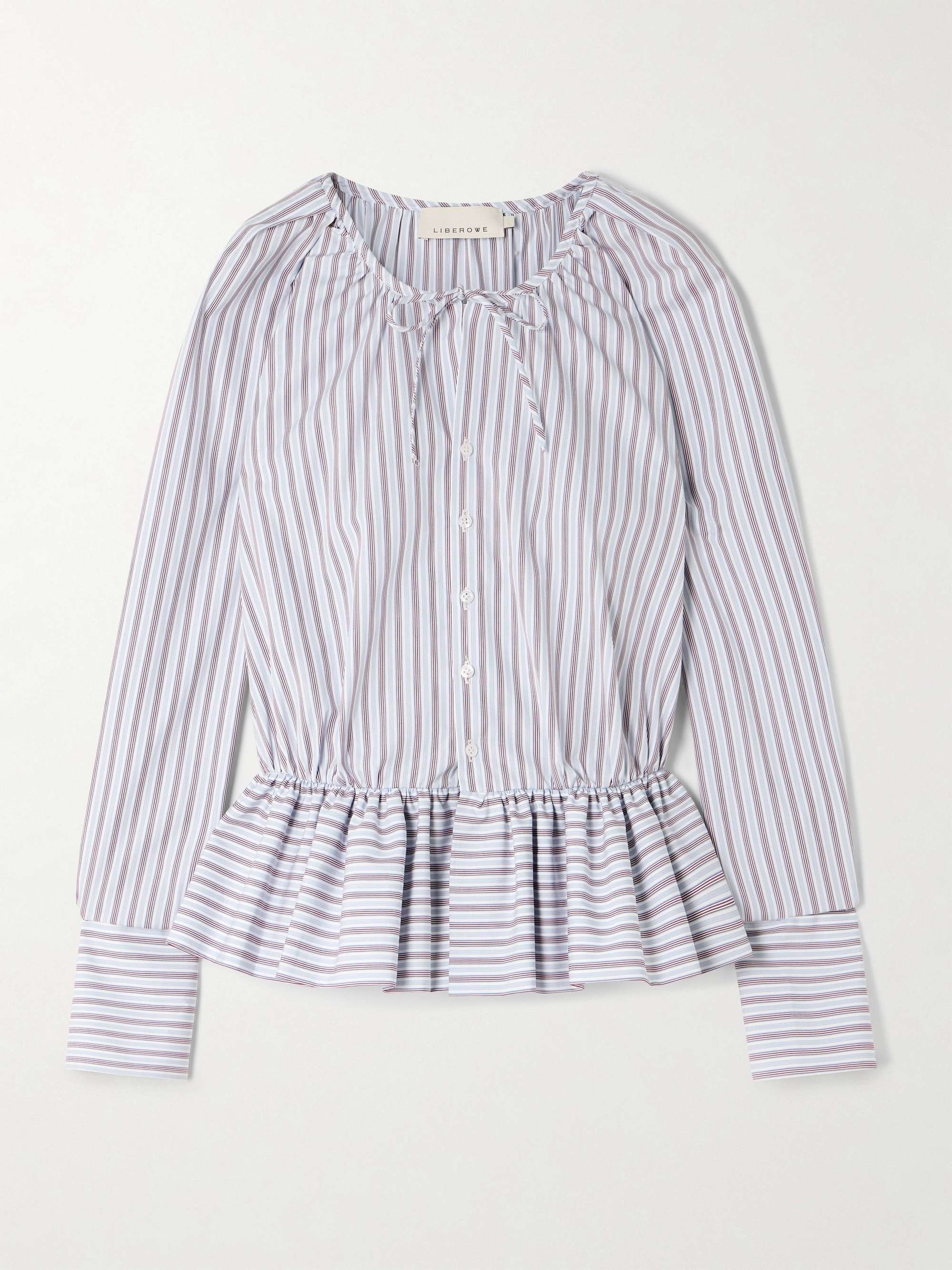 + the Vanguard Striped Cotton-Poplin Peplum Blouse