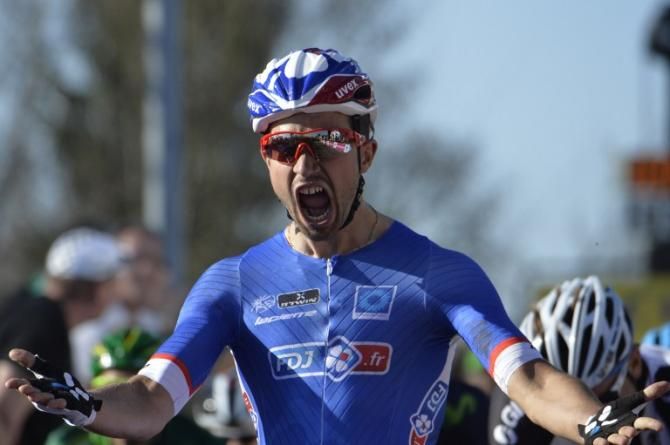 Nacer Bouhanni (FDJ.fr) celebrates victory in stage 1 at Paris-Nice