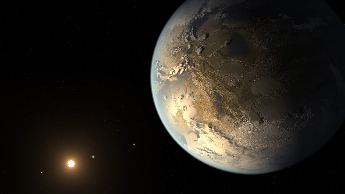 Artist&#039;s illustration of Kepler-186f, the first roughly Earth-sized alien planet ever found in the habitable zone of its parent star. 