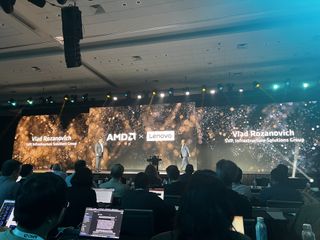 AMD's Forrest Norrod on stage with Lenovo's Vlad Rozanovich at the AMD Advancing AI conference in San Francisco.