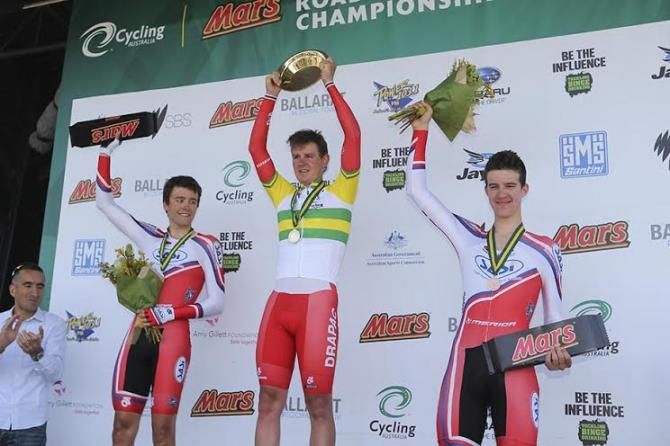 The Men's U23 2014 podium, (l-R) Harry Carpenter, Jordan Kerby and Miles Scotson