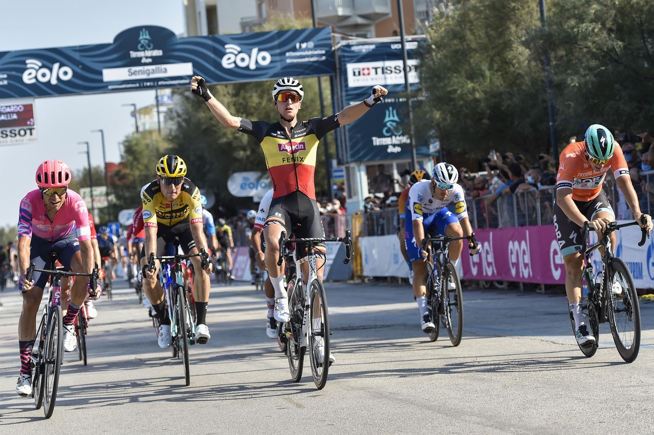 Tirreno Adriatico 2020 55th Edition 6th stage Castelfidardo Senigallia 171 km Tim Merlier BEL Alpecin Fenix Pascal Ackermann GER Bora Hansgrohe photo Tommaso PelagalliBettiniPhoto2020