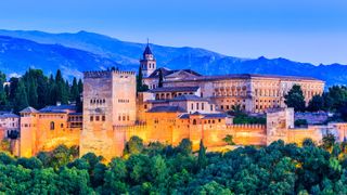 An exterior shot of the area of Alhambra in Granada, Spain