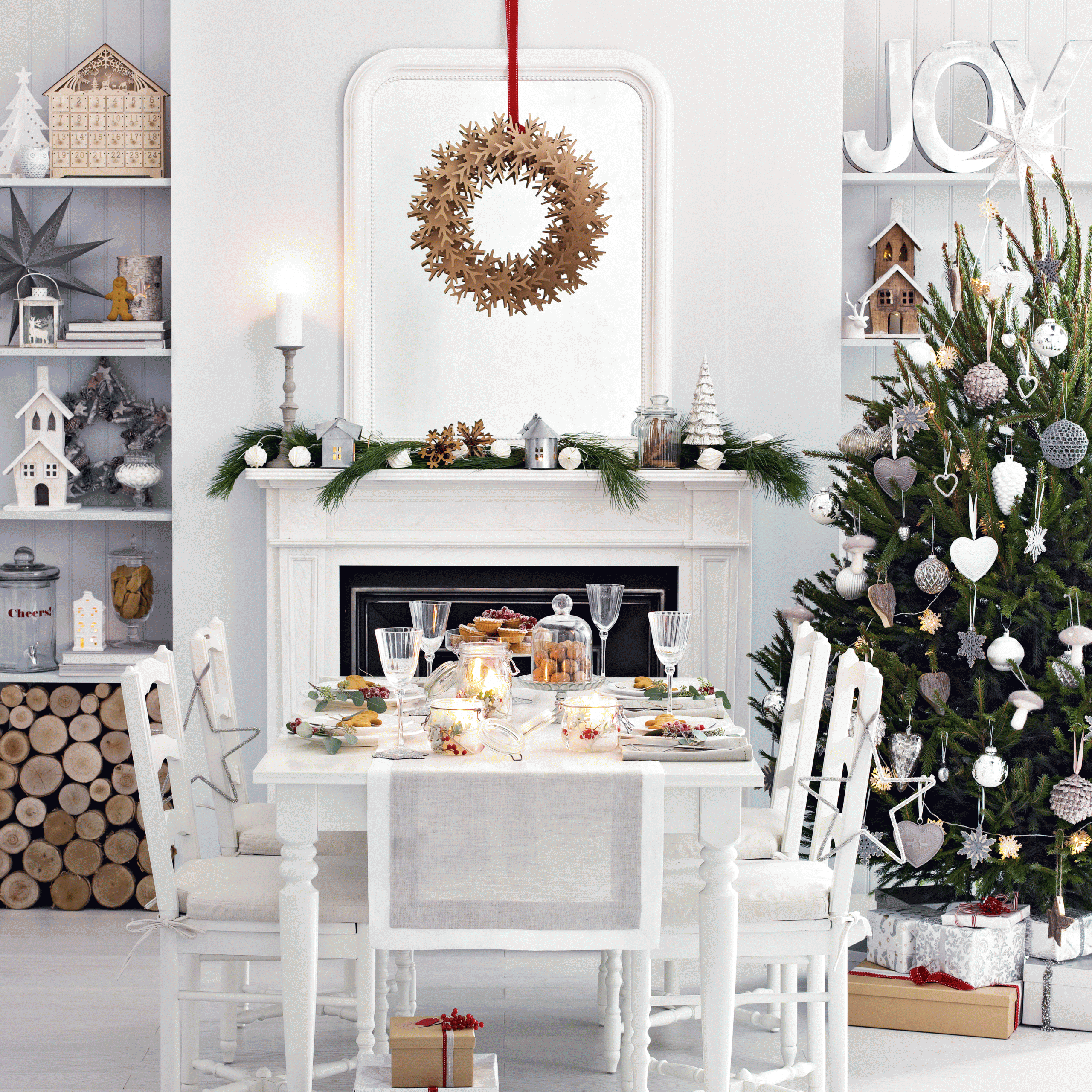 living area and with christmas tree