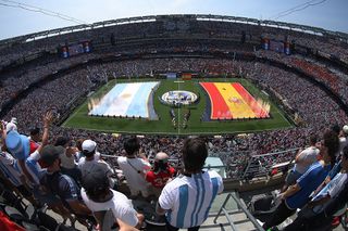 The flags of Argentina and Spain on the pitch ahead of the 2026 World Cup final
